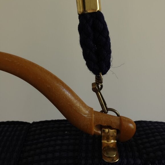 Bertini M&G Italy Dark Blue Woven Strap Handbag Vintage 80s - Picture 10 of 10